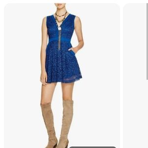 Free People | Brilliant Sapphire Lovely in Love Lace Blue Mini Dress Cutout XS
